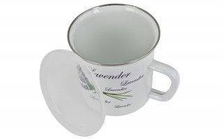Kubek emaliowany z pokrywką 1L Lawenda