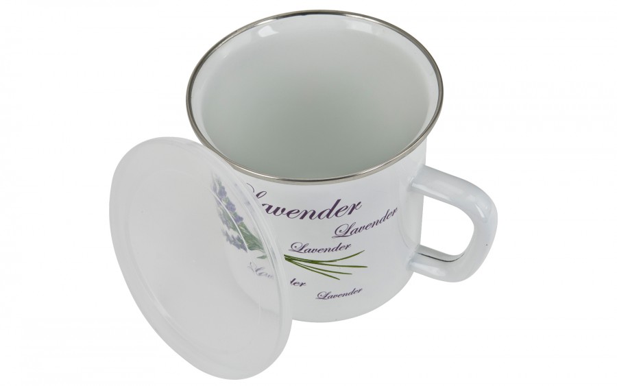 Kubek emaliowany z pokrywką 1L Lawenda