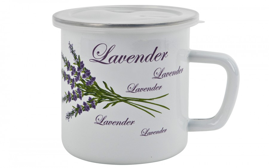 Kubek emaliowany z pokrywką 1L Lawenda