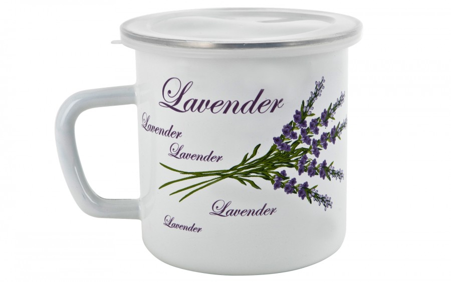 Kubek emaliowany z pokrywką 1L Lawenda