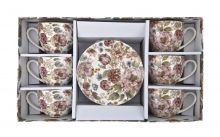 Komplet 6 filiżanek ze spodkiem Pastel flowers 250 ml