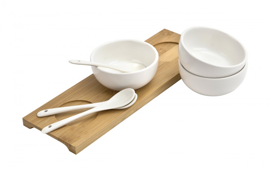 Kpl. 3 miseczek + łyżka + deska do Dipów Ceramic