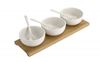 Kpl. 3 miseczek + łyżka + deska do Dipów Ceramic