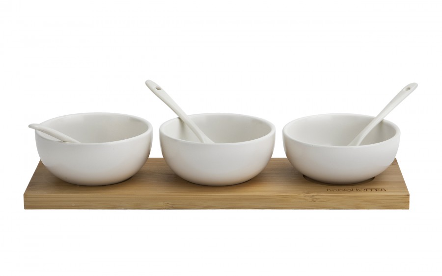 Kpl. 3 miseczek + łyżka + deska do Dipów Ceramic