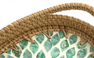 Taca dekoracyjna rattanowa 35,5x22x3cm Natural turkusowa owalna