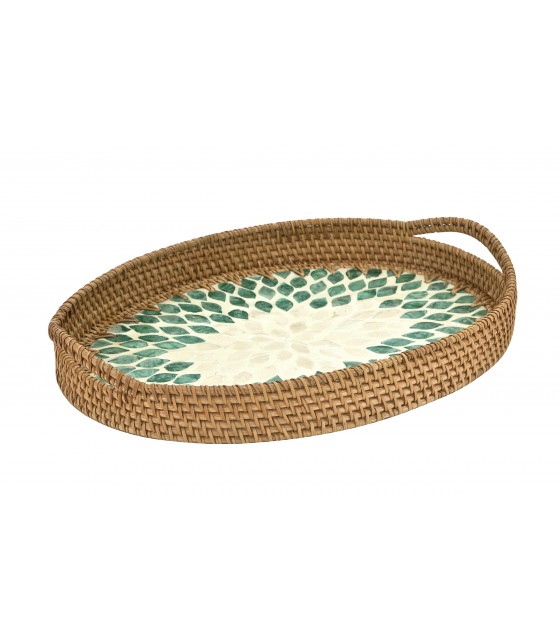 Taca Dekoracyjna Rattanowa 41 5x30x4 5cm Natural Turkusowa Owalna Witek Home