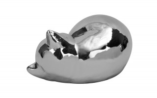 Ozdoba ceramiczna KOT srebrny śpiący H11 cm
