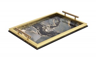 Taca dekoracyjna Tulum 43 x 30 x 5cm czarno-złota