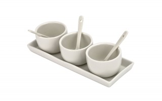 Biały zestaw ceramiczny do dipów taca + 3 miski