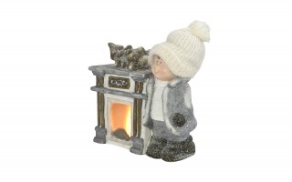 Figurka świąteczna Kominek Chłopiec świecący LED H35 cm