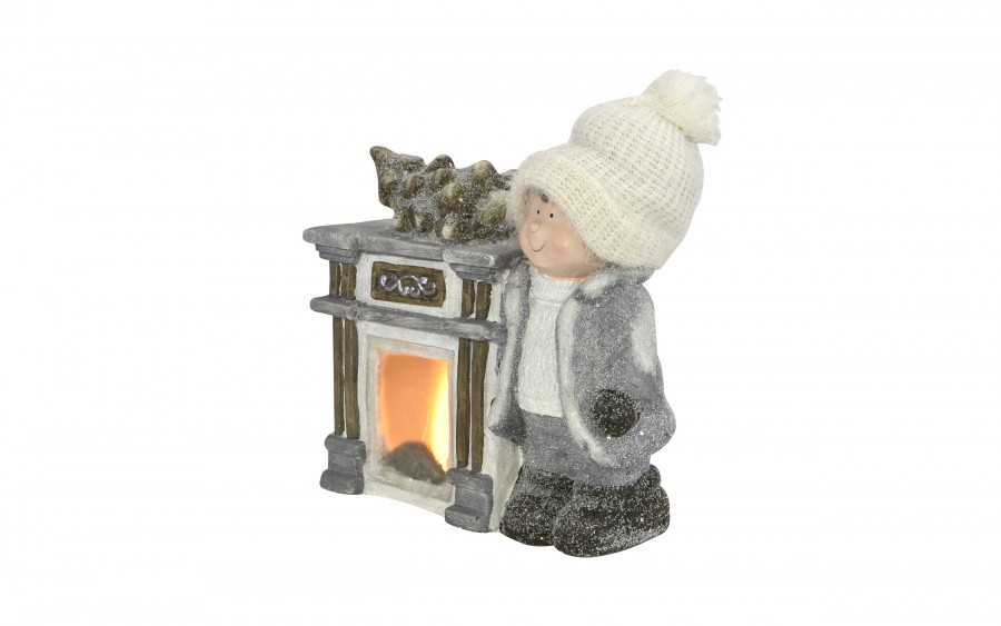 Figurka świąteczna Kominek Chłopiec świecący LED H35 cm