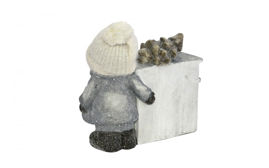 Figurka świąteczna Kominek Chłopiec świecący LED H35 cm