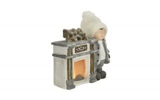 Figurka świąteczna Kominek Chłopiec świecący LED H35 cm