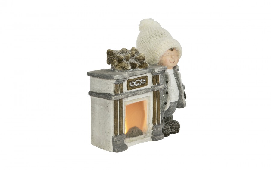 Figurka świąteczna Kominek Chłopiec świecący LED H35 cm