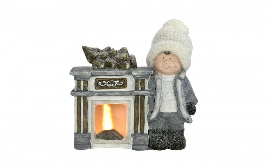 Figurka świąteczna Kominek Chłopiec świecący LED H35 cm