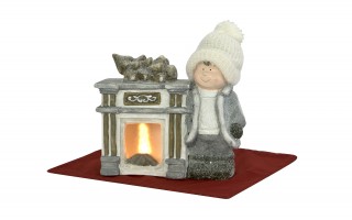 Figurka świąteczna Kominek Chłopiec świecący LED H35 cm