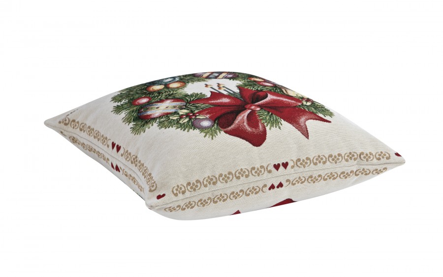 Poszewka dekoracyjna 45x45 cm Wianek Świąteczny z kokardą 010