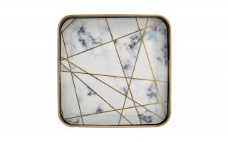 Taca dekoracyjna 34x34x4,5 cm biało złota 159841
