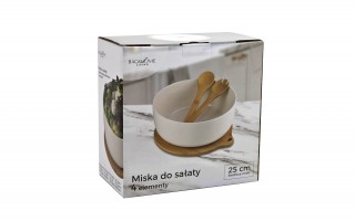 Miska do sałaty 25 cm z bambusową podstawką biała