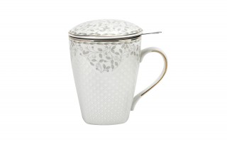 Kubek porcelanowy 430 ml z zaparzaczem Listki Valentina 713019