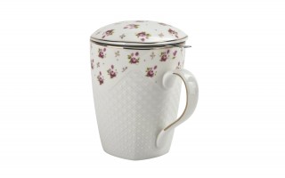 Kubek porcelanowy 430 ml z zaparzaczem Kwiatki Valentina 713019