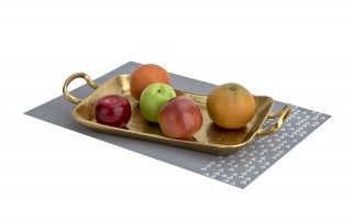 Taca ozdobna patera metalowa z uchwytem złota 41 cm