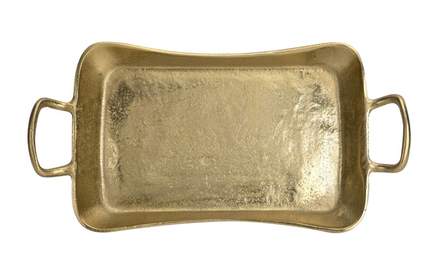 Taca ozdobna patera metalowa z uchwytem złota 41 cm