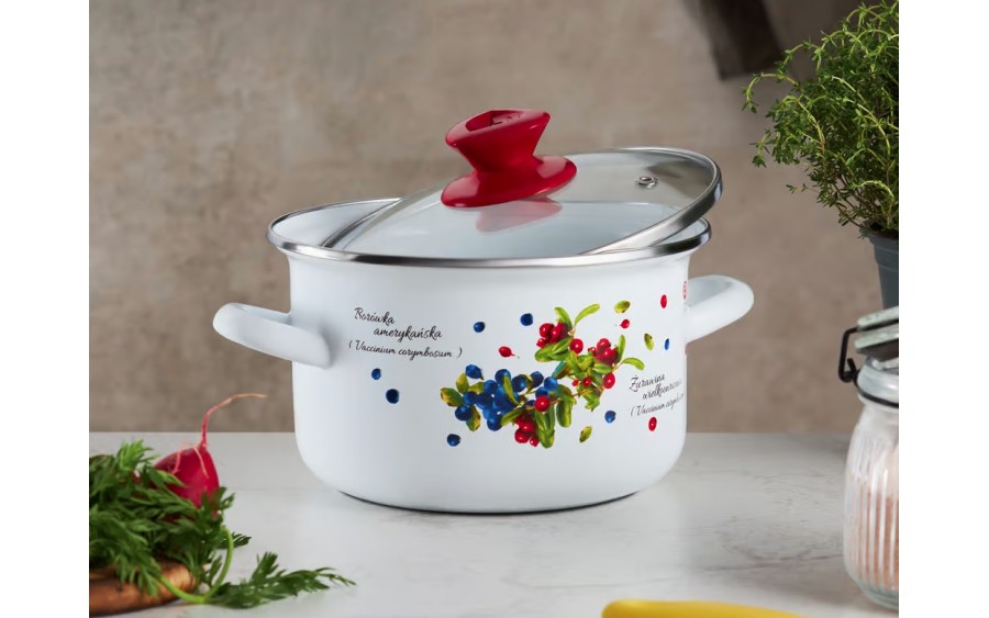 Garnek emaliowany z pokrywką Borówka 3,8 L EMALIA OLKUSZ