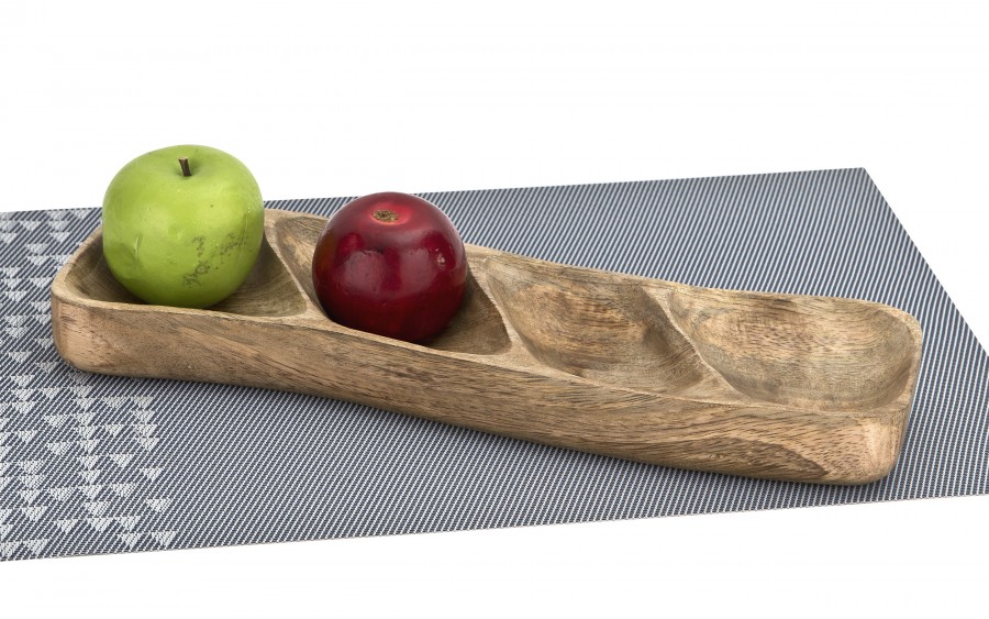 Talerz na przekąski dzielony 35x11 cm drewno mango