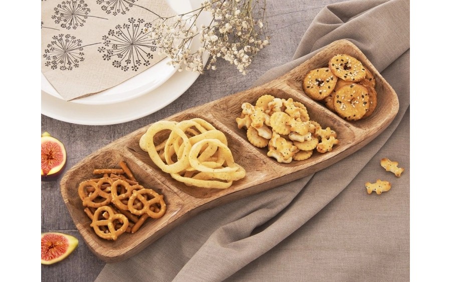 Talerz na przekąski dzielony 35x11 cm drewno mango