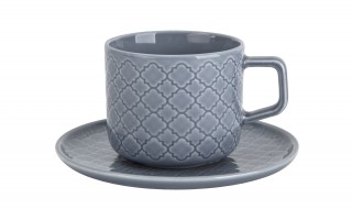 Filiżanka porcelanowa 250 ml + spodek Marrakesz K9 szaro-nieb.