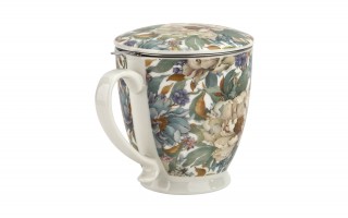 Kubek porcelanowy 510 ml z zaparzaczem Peony White