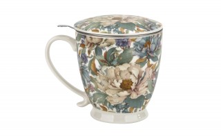 Kubek porcelanowy 510 ml z zaparzaczem Peony White