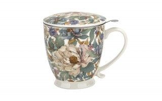 Kubek porcelanowy 510 ml z zaparzaczem Peony White