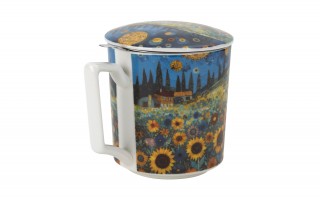 Kubek porcelanowy 450 ml z zaparzaczem Modern Sunflower Field