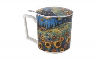 Kubek porcelanowy 450 ml z zaparzaczem Modern Sunflower Field