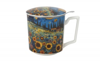 Kubek porcelanowy 450 ml z zaparzaczem Modern Sunflower Field