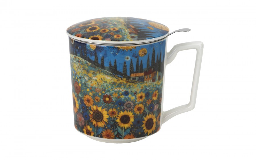 Kubek porcelanowy 450 ml z zaparzaczem Modern Sunflower Field