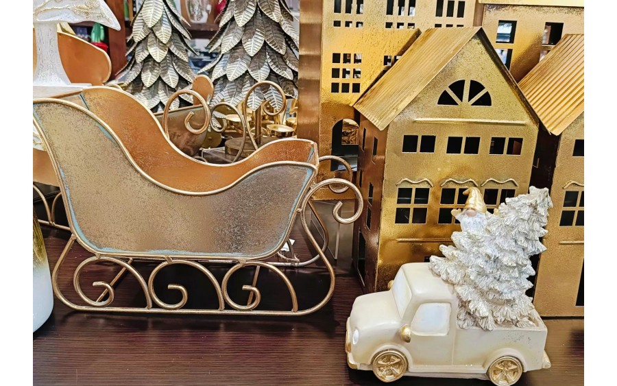 Ozdoba świąteczna Sanie Mikołaja duże złote 7766