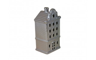 Ceramiczna ozdoba Kamieniczka LED świecąca srebrna duża 20 cm