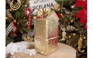 Ceramiczna ozdoba Kamieniczka LED świecąca złota duża 20 cm