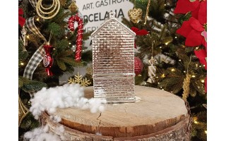 Ceramiczna ozdoba Kamieniczka LED świecąca srebrna duża 20 cm