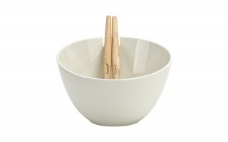 Miska ceramiczna z łyżkami w zestawie biała