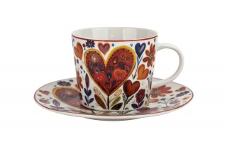 Filiżanka porcelanowa 220 ml + spodek Kolorowe Serca 4