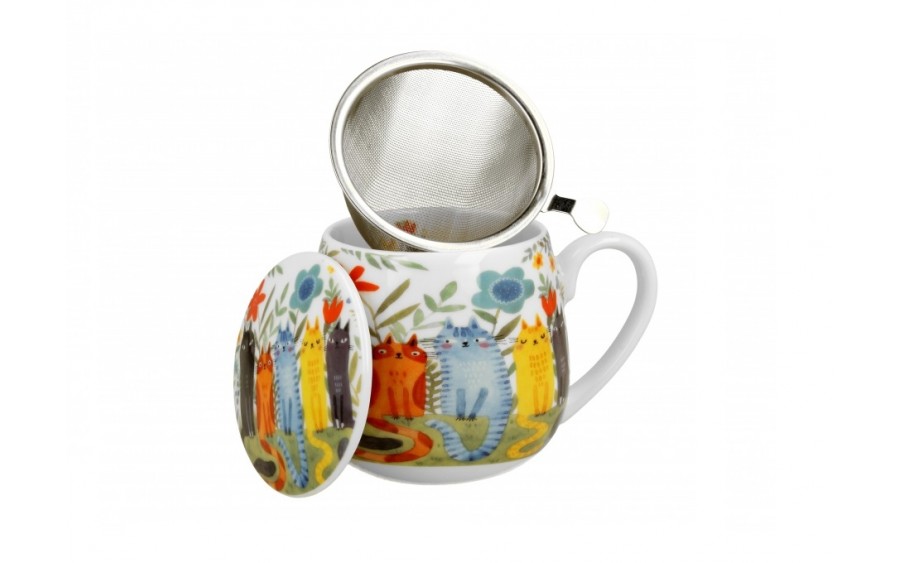 Kubek baryłka z zaparzaczem 430 ml Koty ogrodowe