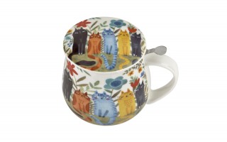 Kubek baryłka z zaparzaczem 430 ml Koty ogrodowe