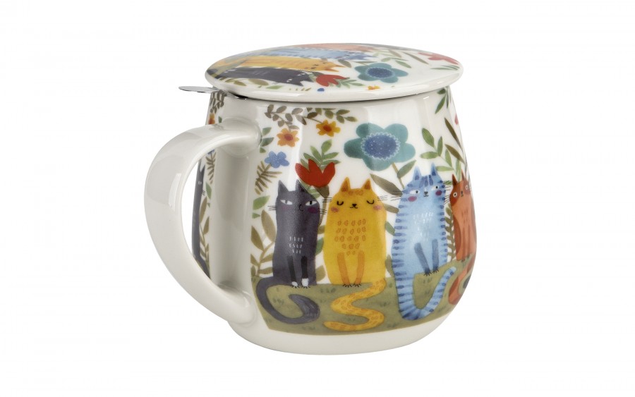 Kubek baryłka z zaparzaczem 430 ml Koty ogrodowe