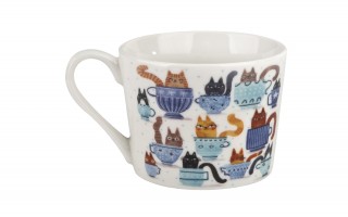 Filiżanka porcelanowa 230 ml + spodek Koty w filiżankach