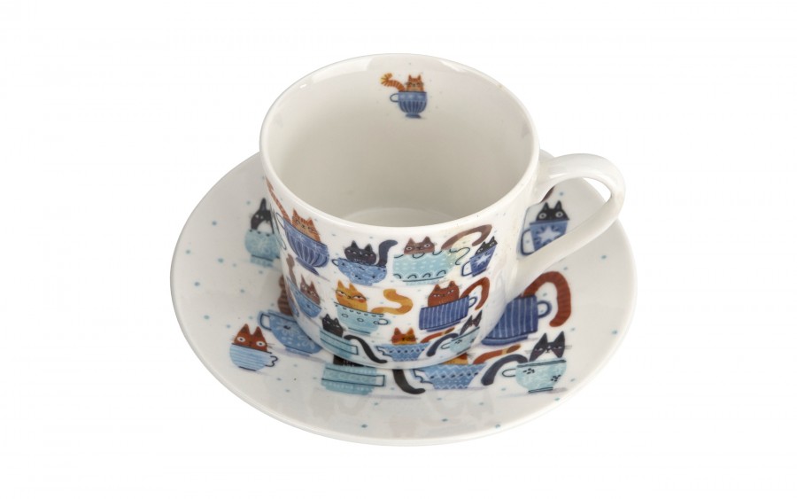 Filiżanka porcelanowa 230 ml + spodek Koty w filiżankach