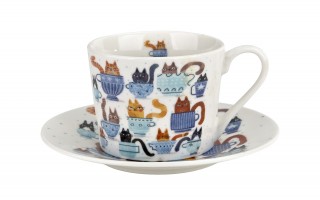 Filiżanka porcelanowa 230 ml + spodek Koty w filiżankach